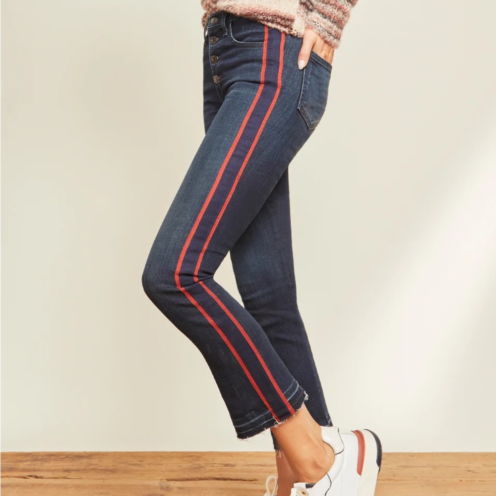 Veronica Beard Carolyn High-Rise Baby Boot Jean w/ Tuxedo Stripe